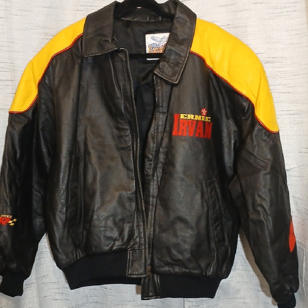 Vintage Nascar Leather Racing Jacket Earnie Irvan #28 Sz XL